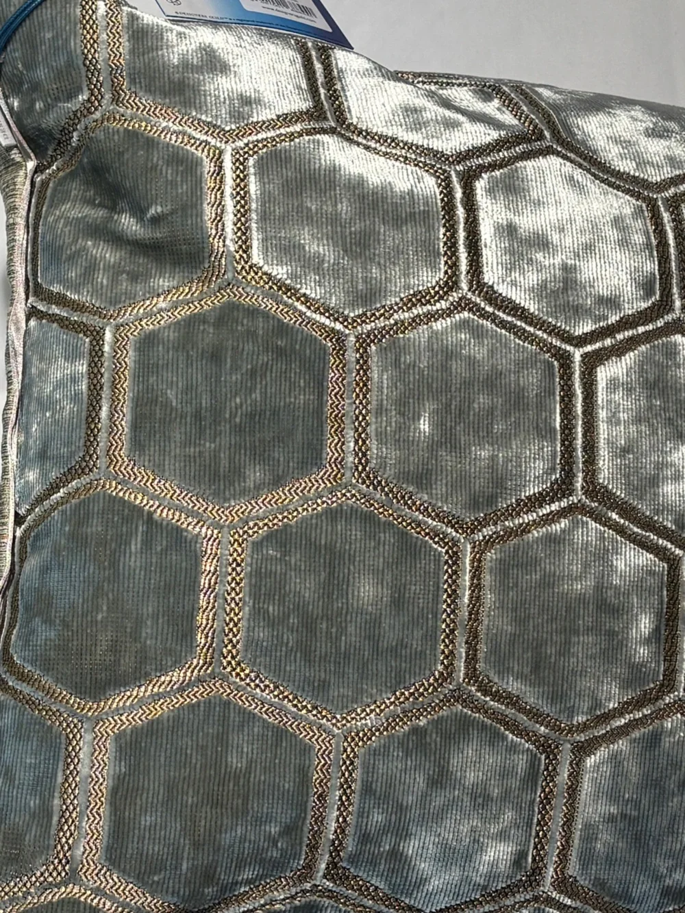Designers Guild Hexagon Pattern “Manipur” Velvet Accent Pillow in Silver NWT